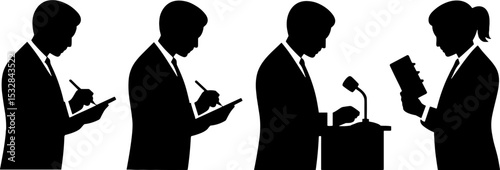 Business People Taking Notes Public Speaking Reading Book