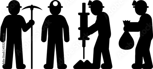 Mining Workers Set Miners Holding Tools Underground Extraction