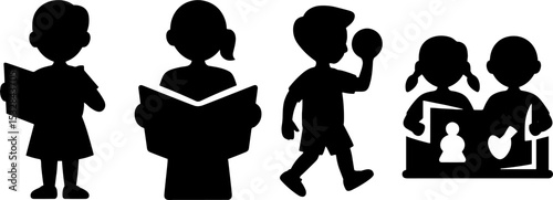 Children Reading Playing Kids Activities Silhouettes Learning Education