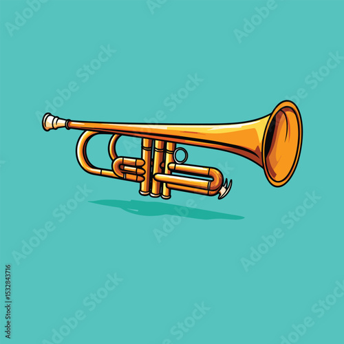 Vibrant Gold Trumpet Illustration Against Teal Background