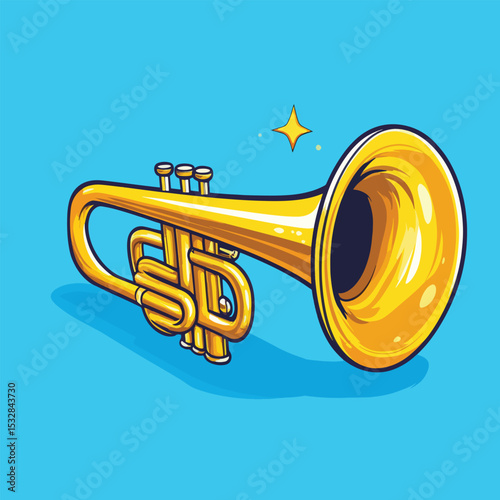 Vibrant Golden Trumpet with Sparkling Accent on Blue