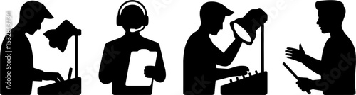 Audio Engineer Sound Mixer Operator Technician Silhouette Set