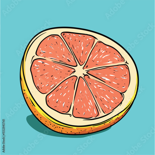 Vibrant Grapefruit Half Pop Art Style Illustration