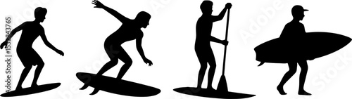 Surfer Paddleboarder Silhouettes Water Sports Active Lifestyle