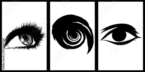 Psychedelic wave and eye arc with star trail design elements for creative projects