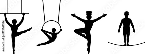 Circus Performer Silhouettes Acrobat Gymnastics Tightrope
