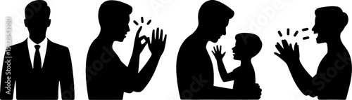 Man Silhouettes Using Sign Language Communication Concept