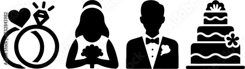 Wedding Rings Bride Groom Cakes Marriage Celebration Symbols