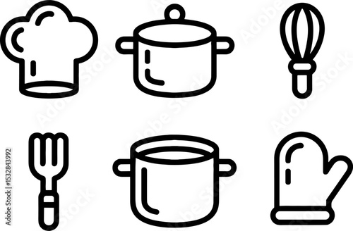 Cooking Kitchens Set Chef Hat Pot Whisk Fork Mitten