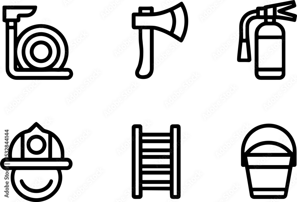 Fototapeta premium Firefighter Safety Equipment Symbols Set Emergency Rescue Gear