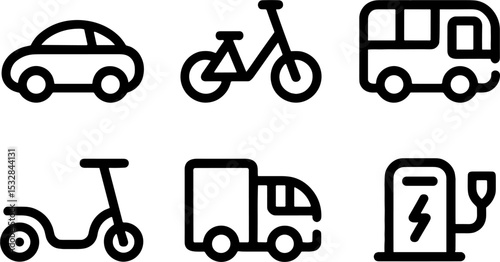 Transportations Set Car Bike Scooter Truck EV Charger