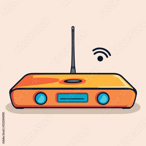 Vibrant Orange Wireless Router with Antenna and Wifi Signal