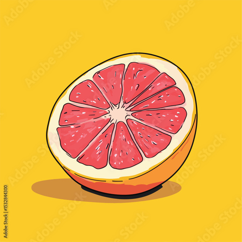Vibrant Pink Grapefruit Half on Yellow Background