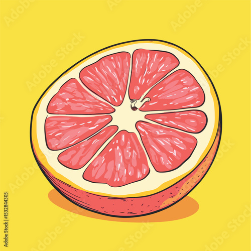 Vibrant Pink Grapefruit Half on Yellow Background (1)