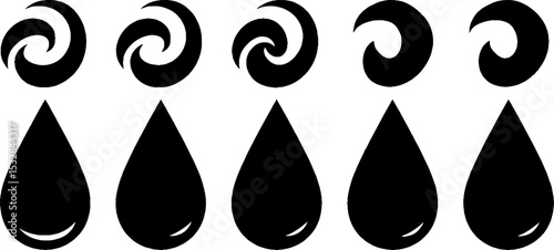 Abstract water elements with raindrop, wave arc, and spiral ripple design for creative inspiration