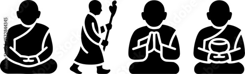 Buddhist Monk Silhouettes Meditation Prayer Walking Alms Bowl