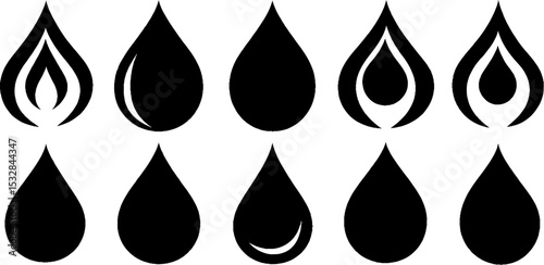 Set of rain drop icons with wave and spiral ripple theme for graphic design