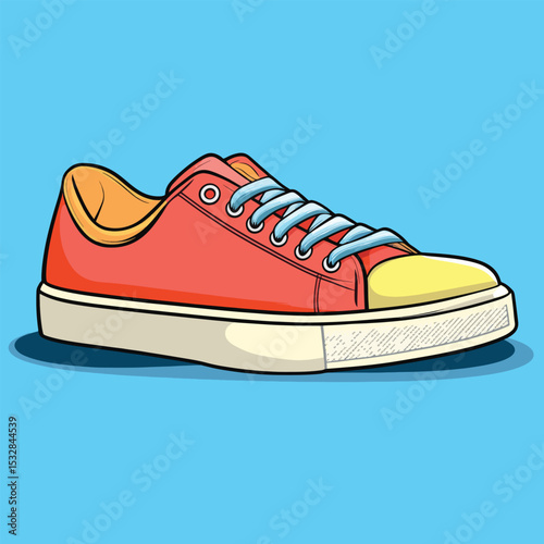 Vibrant Red Canvas Sneaker with Yellow Toe Cap and Blue Laces