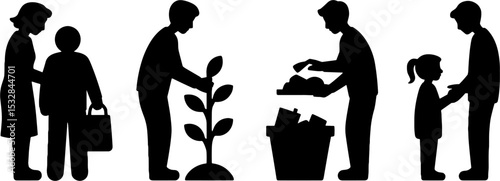 Silhouette Caring People Helping Activities Family and Community Support