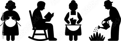 Senior People Activities Knitting Reading Cooking Gardenings