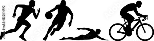 Triathlon Athlete Silhouettes Running Swimming Cycling Sportss