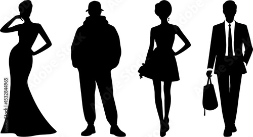 Elegant Fashion Silhouettes Four People Formal Casual Style