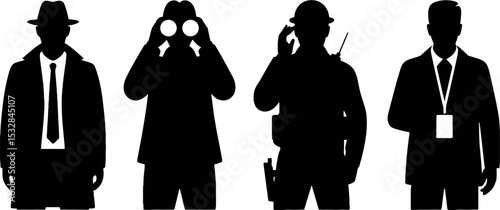 Spy Detective Security Guard Agent Silhouettes Set