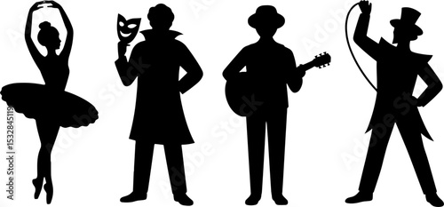 Theater Performer Silhouettes Ballet Actor Musician Singer Set