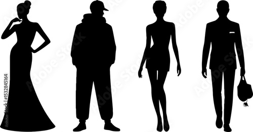 Fashion Silhouettes Diverse Styles Formal Casual Poses