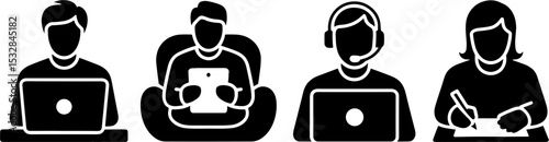 Remote Workers Laptop Tablet Headset Writing Freelance Works