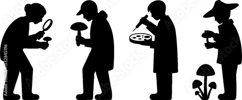 Mushroom Forager Scientist Botany Researcher Silhouette Set