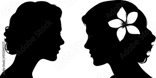 Elegant silhouette of faces with floral hair adornments for artistic design