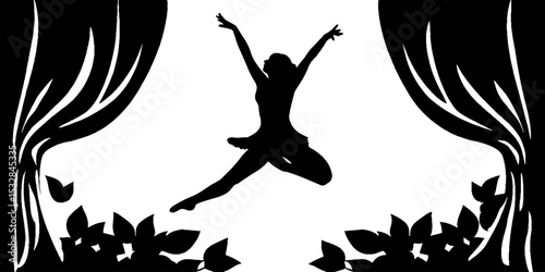 Elegant dancer silhouette leaping in theater scene for dramatic design