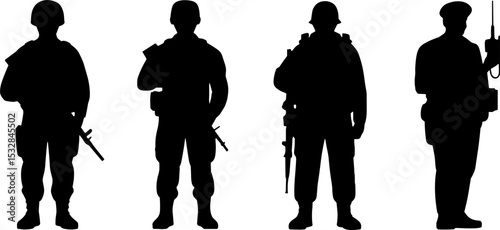 Military Soldier Silhouettes Armed Infantry Standing