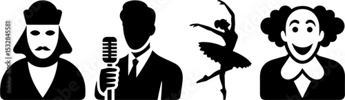 Theater Performers Set Actor Singer Ballerina Clown Silhouette