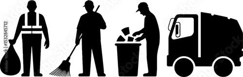 Garbage Collection Workers Doing Trash Cleanup Sanitation Service
