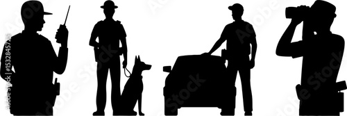 Police Officer Silhouettes K9 Unit Car Inspection Security