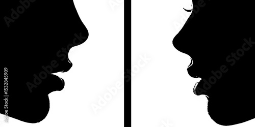 Emotional silhouette art with parted lips and tear symbolism for design