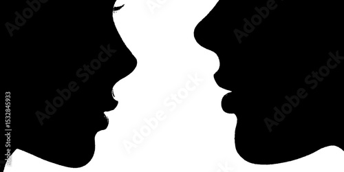 Emotional connection and expression: profiles of faces in black silhouette for art and design