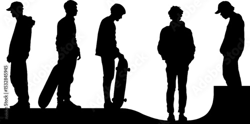 Skateboarding silhouettes on urban street curb for unique design concepts
