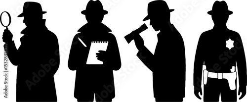 Detective Police Investigation Silhouette Set Crime Scene Concept