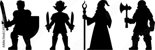 Medieval Fantasy Warrior Elf Mage Dwarf Characters Set