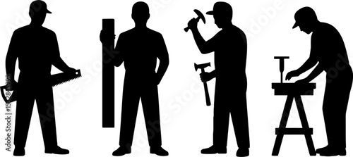 Construction Worker Silhouettes Carpenter Manual Labor Tools