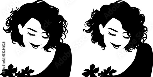 Elegant smiling faces with dimples and flowing hair - windy day mood