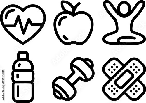 Health Wellnesss Set Fitness Nutrition Medical Care