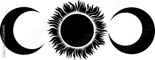 Celestial designs featuring solar eclipse, starburst, and orbital swirl patterns