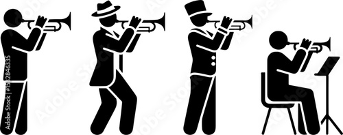 Jazz Trumpet Players Silhouette Set Musician Characters