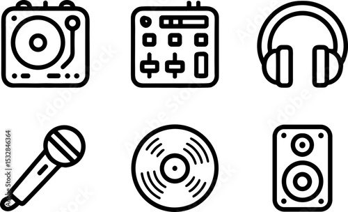 DJ Equipment Set Audio Mixing Headphones Microphone Turntable