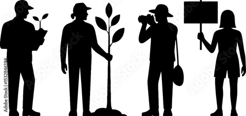 Silhouette Environmental Activists Planting Tree Protest Earth Day