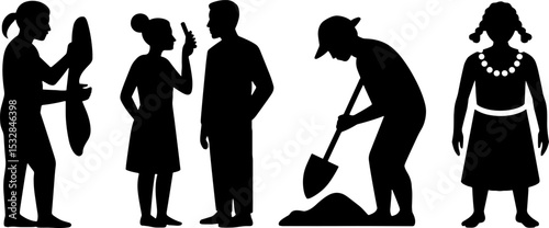 Silhouette People Various Poses and Actions Isolated